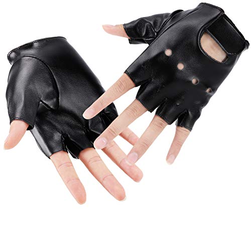 Kids PU Leather Fingerless Gloves - Black Cycling & Outdoor Sports