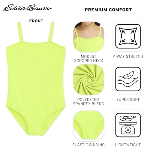 Girls' UPF 50+ Scoop-Neck One-Piece Swimsuit - Medium Safety Yellow