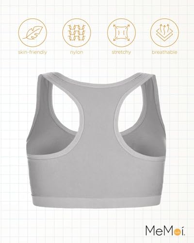 MeMoi Girls Sports Bra 2-Pack M-12 Light Gray Heather Teen Training Bras