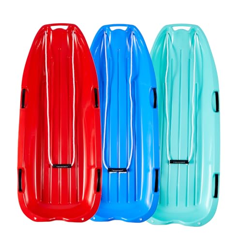 48-Inch Toboggan Snow Sled with 4 Handles - Blue/Green/Red