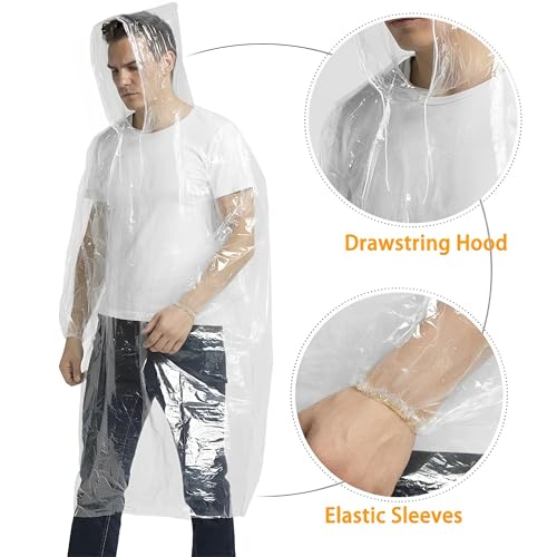 Disposable Rain Ponchos for Adults - Clear Family Pack (5 Count)