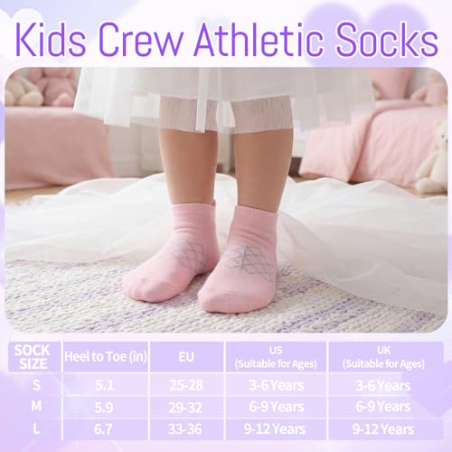 6 Pairs Girls Athletic Ankle Socks - Low Cut Cotton