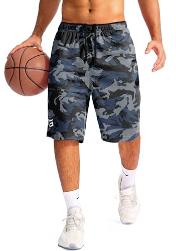 Men's 11" Basketball Shorts Blue Camo XL with Zipper Pockets - G Gradual