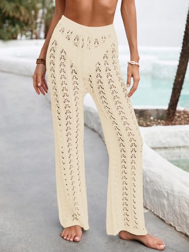 Womens Crochet Swimsuit Coverup Pants - Summer Striped Design