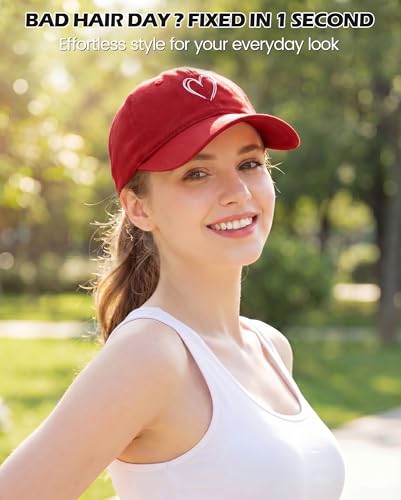 American Trends Women's Red Heart Embroidered Baseball Cap One Size