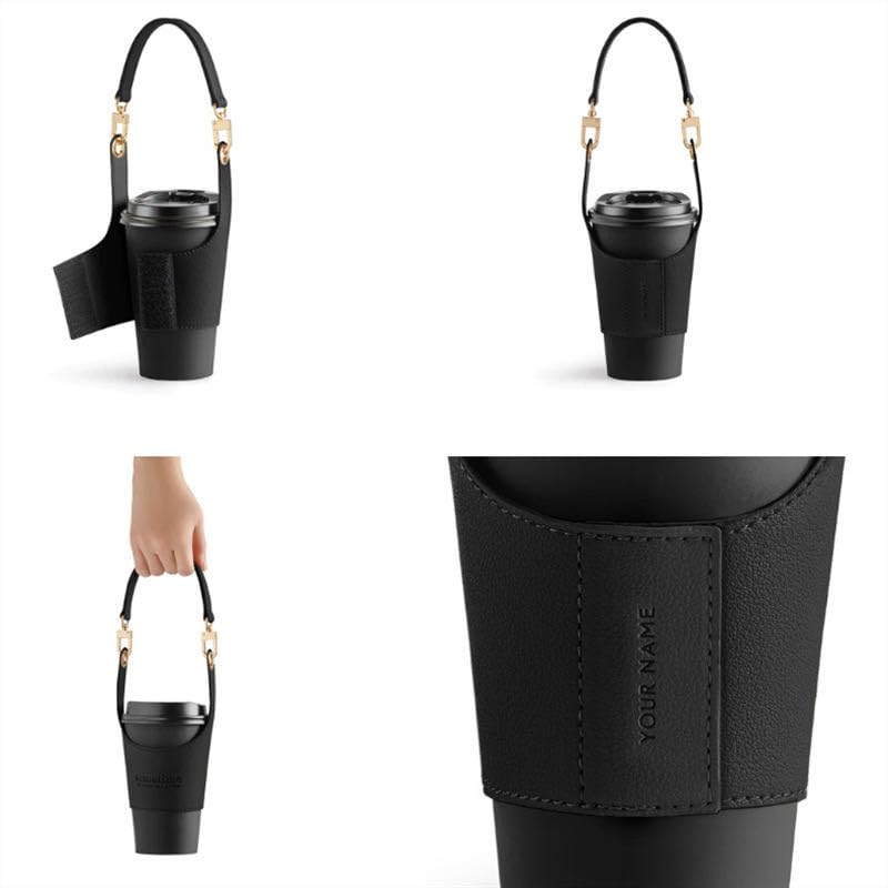 Water Bottle Sleeve - Pink PU Leather Holder for Cups