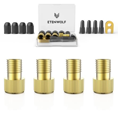 Presta to Schrader Valve Adapter Set - 4 Brass Adapters & Caps