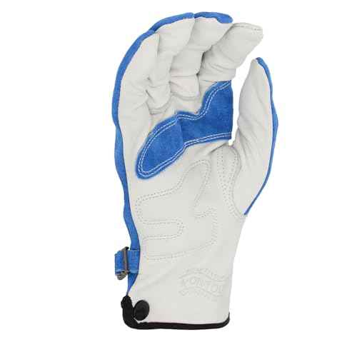 Caiman Premium Top Grain Cowhide Leather Driver Gloves, Split Cowhide Back, Kontour Design, Blue/White, Large (1302-5)