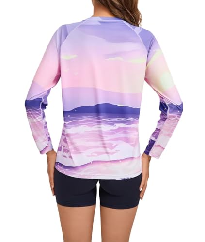 Women's Rash Guard UPF 50+ Long Sleeve Swim Shirt - Large Purple Ocean