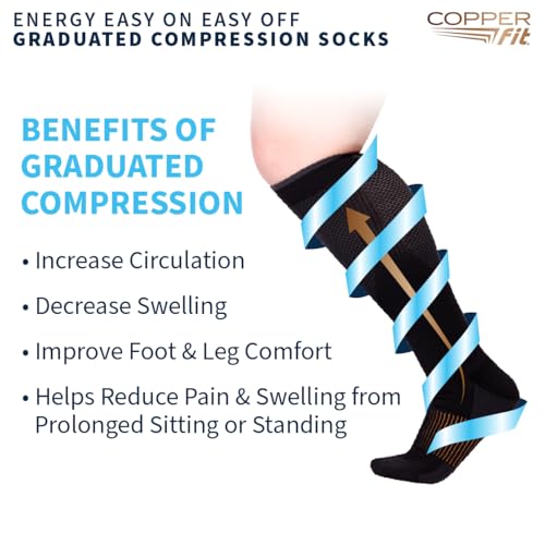 Copper Fit Energy Graduated Wide Calf Compression Socks (3 Pairs, S/M, Black) – Easy On / Off for Travel, Circulation & Swelling Relief