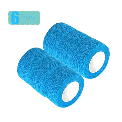 Baisunt 1-Inch Cohesive Bandage Self-Adhesive Wrap 5 Yards 6-Pack Blue (Vet/Tattoo Wrap)