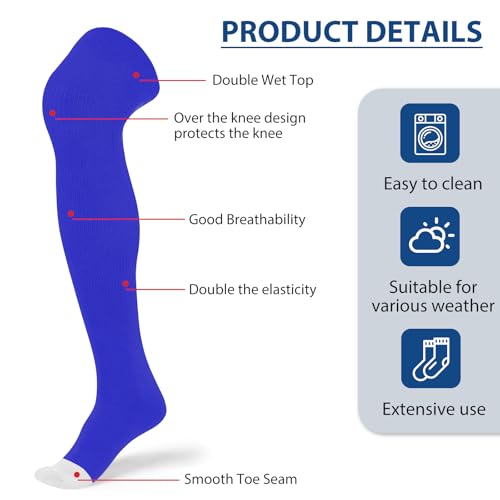 Over the Knee Baseball Socks - Extra Long Soccer Socks - Blue, Medium