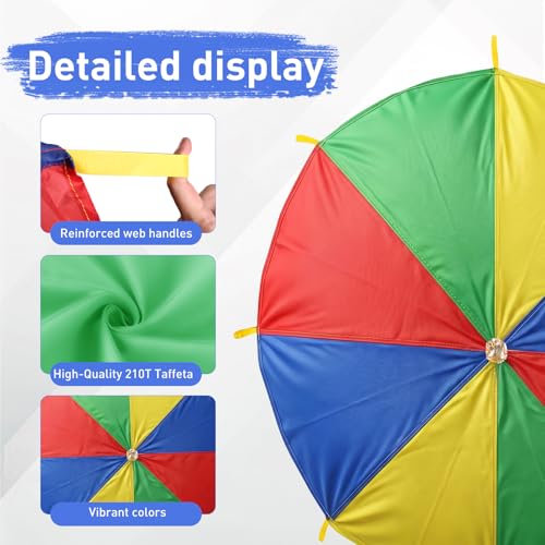 Rainbow Parachute for Kids, 6ft Kids with Handles 4-8 Children,
