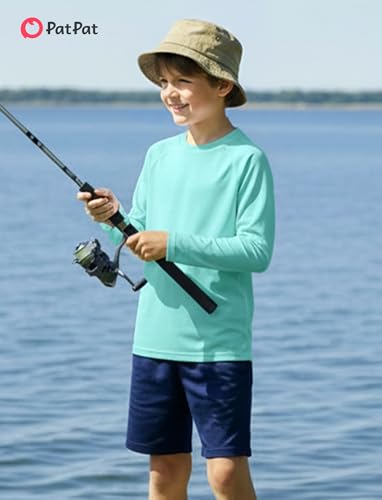 PATPAT Boys UPF 50+ Rash Guard Swim Shirt Long Sleeve Turquoise 7-8 Years