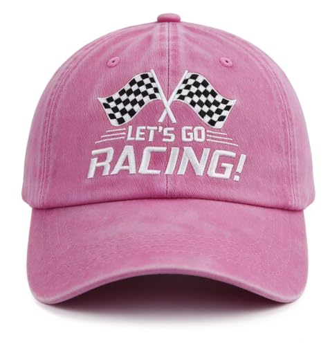 Pink Let's Go Racing Embroidered Cotton Baseball Cap for Men Women - One Size