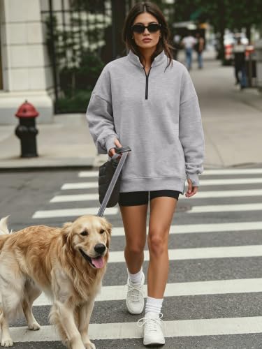 Oversized Quarter Zip Pullover Sweatshirt - Medium Grey