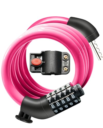 5-Digit Combination Bike Lock Cable - 12mm, Pink