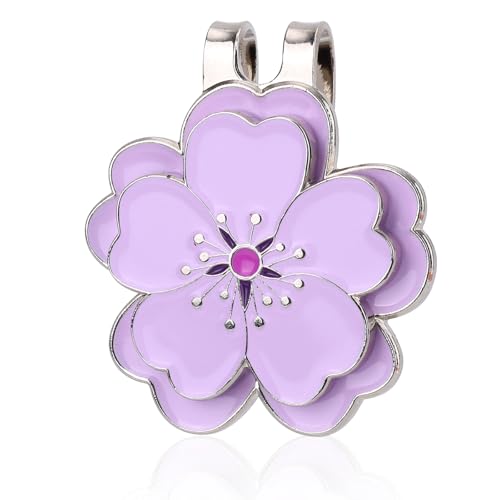Magnetic Golf Ball Marker with Hat Clip - Purple Flower Design