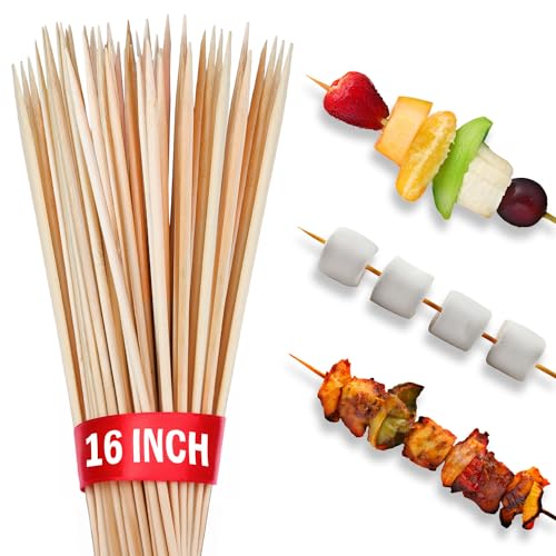 16-Inch Bamboo Skewers - 100pcs Natural Wooden BBQ Sticks
