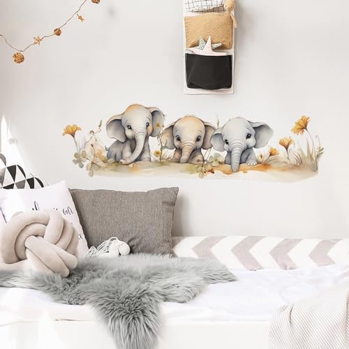 Cozy Baby Elephant Family Wall Stickers, sacinora Cute Cartoon Animal Wall Decals Removable Vinyl Peel and Stick for Kids Boy Girl Nursery Living Room Bedroom Art Decorations