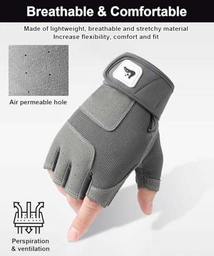 Weight Lifting Gloves for Men & Women - Anti-Slip Fingerless - Black, Large