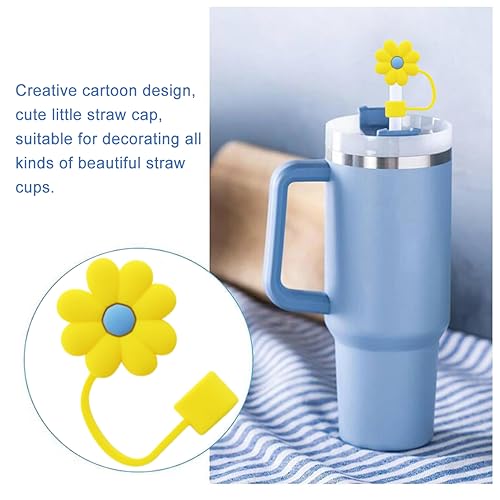 Silicone Straw Cover Caps for Tumblers - 10mm Flower Design, 6 Pack
