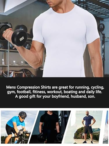 Men's Short Sleeve Compression Shirt - Cool Dry Workout Top - Small White