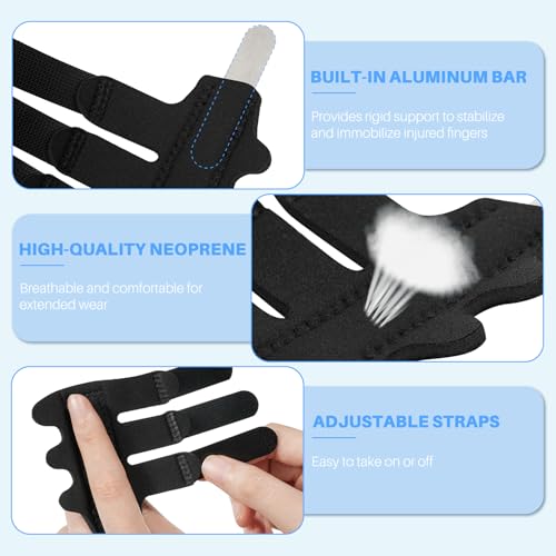 Finger Splint Brace for Index, Middle, Ring Fingers - 2 Pack