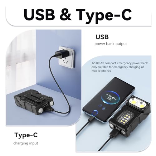 VOHIVI 2-Pack USB-C Rechargeable 800-Lumen Clip On Flashlight with Magnetic Base, Dual LED, 7 Modes