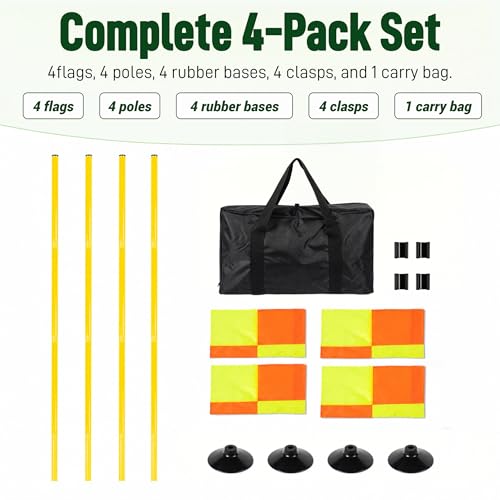 Soccer Corner Flags Set - 4 Flags with 5 FT Adjustable Poles & Rubber Bases