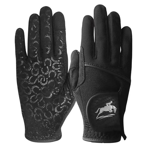 Horse Riding Gloves for Women - Extra Grip, Breathable, Medium - Black