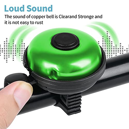 Loud Aluminum Bicycle Bell - Clear Sound for Adults & Kids - Green Left Hand Use 2 Pack