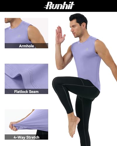 Men's Sleeveless Compression Shirt - Quick Dry Athletic Base Layer - X-Large Purple