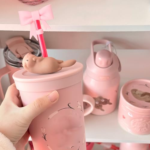 8mm Pink Bow Straw Cover Topper - Silicone Tumbler Accessories