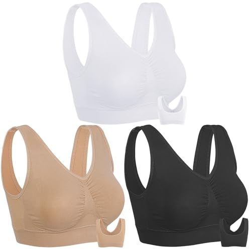 Onory Women's Wireless Padded Sports Bras 3 Pack Medium Support Large/Nude White Black