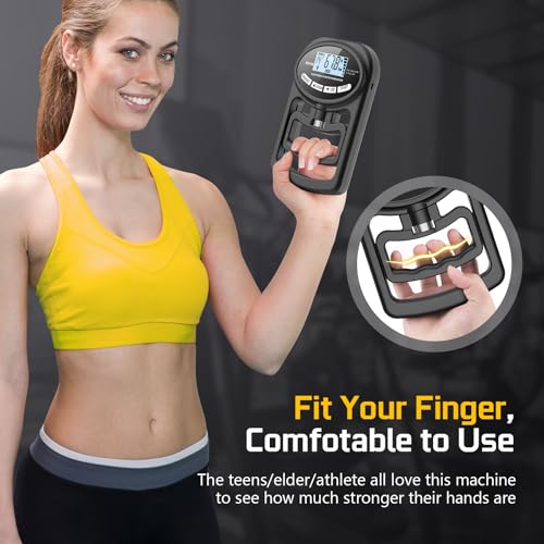 Grip Strength Tester - Digital Dynamometer with Trainer, 265 Lbs, Black