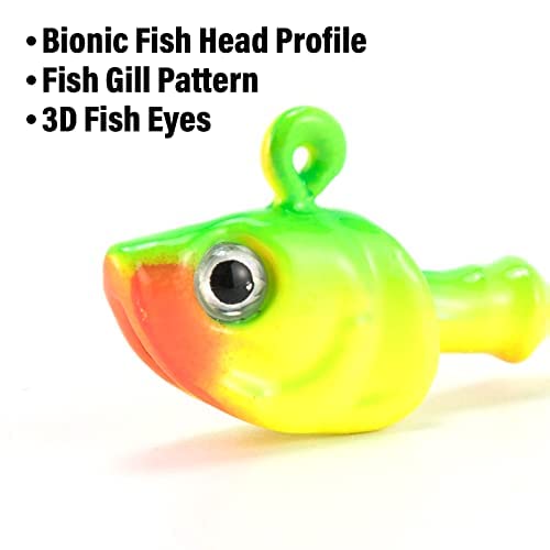 Dr.Fish 1oz Swimbait Jig Heads Firetiger – 3D Eyes, High Carbon Steel Hooks, Saltwater Surf Lures (10 Pack)