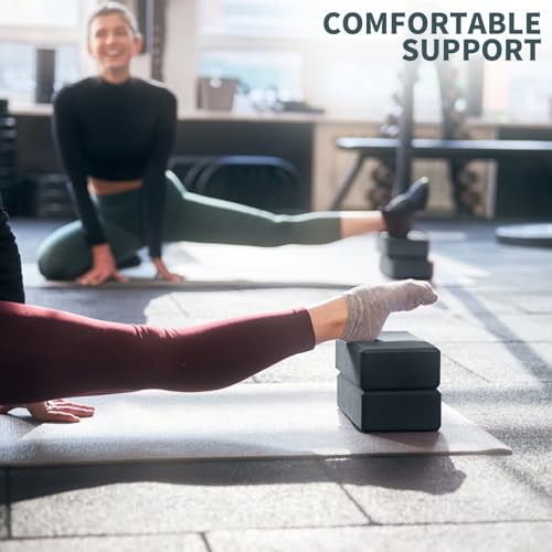 Yoga Blocks Set - 2 High-Density EVA Foam Blocks, Grey, 9"x6"x3"