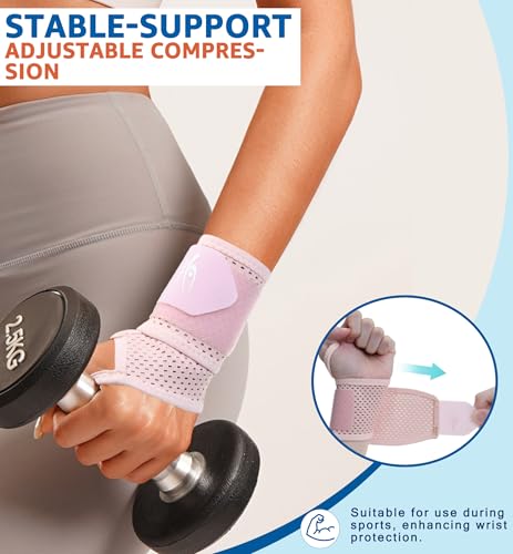 HiRui Pink Mesh Wrist Wraps - Breathable Adjustable Support for Pain & Recovery