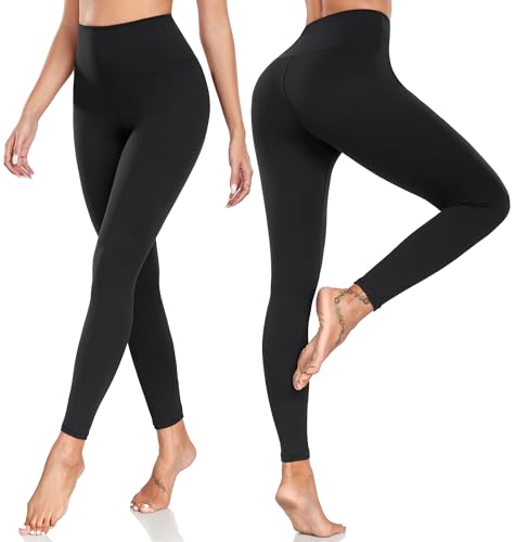 Buttery Soft High Waisted Leggings - Tummy Control Yoga Pants - Black, L-XL