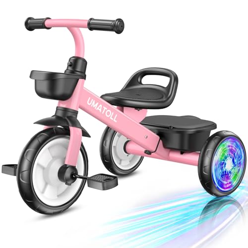 Adjustable Toddler Tricycle with Light-Up Wheels - Pink, 2-5 Years