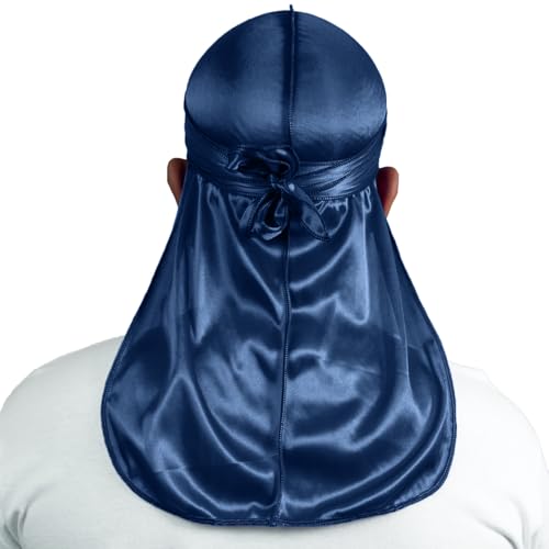 ForceWave Silky Satin Durags for Men 2-Pack - Do Rag for Waves, Black & Navy