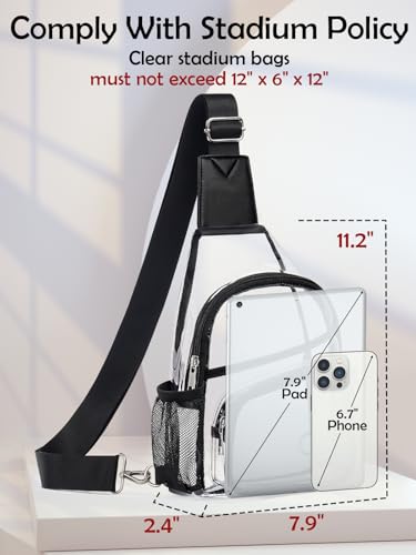Clear Stadium Bag with Water Bottle Holder | Crossbody Sling Purse 12x6x12