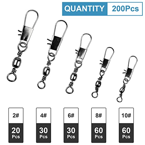 200PCS Fishing Swivel and Coastlock Snap Set - 5 Sizes with Storage Box