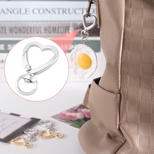 OIIKI 16PCS Heart Shape Keychain Clips Gold Silver Lobster Clasps for DIY Bags Keys
