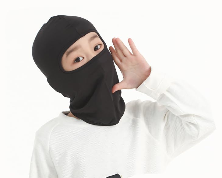 Kids Windproof Balaclava Face Mask - Lightweight Neck Gaiter - Black 4-7Y