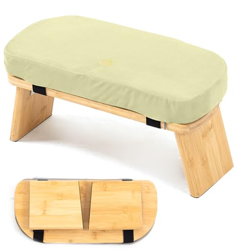 Bamboo Meditation Bench with Cushion - Foldable Prayer Stool, Beige