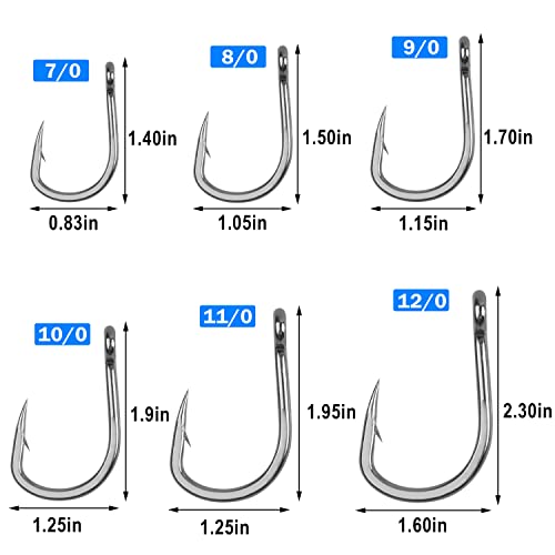 Saltwater Circle J Hooks for Tuna - 2/0, 20pcs Live Bait Hooks