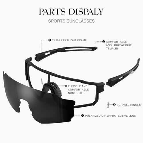 Polarized Sport Sunglasses with UV400 Protection - Lightweight TR90 Frame