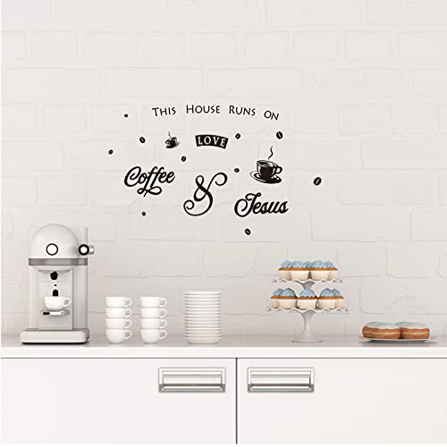 Coffee Theme PVC Wall Sticker - This House Runs On Love & Jesus